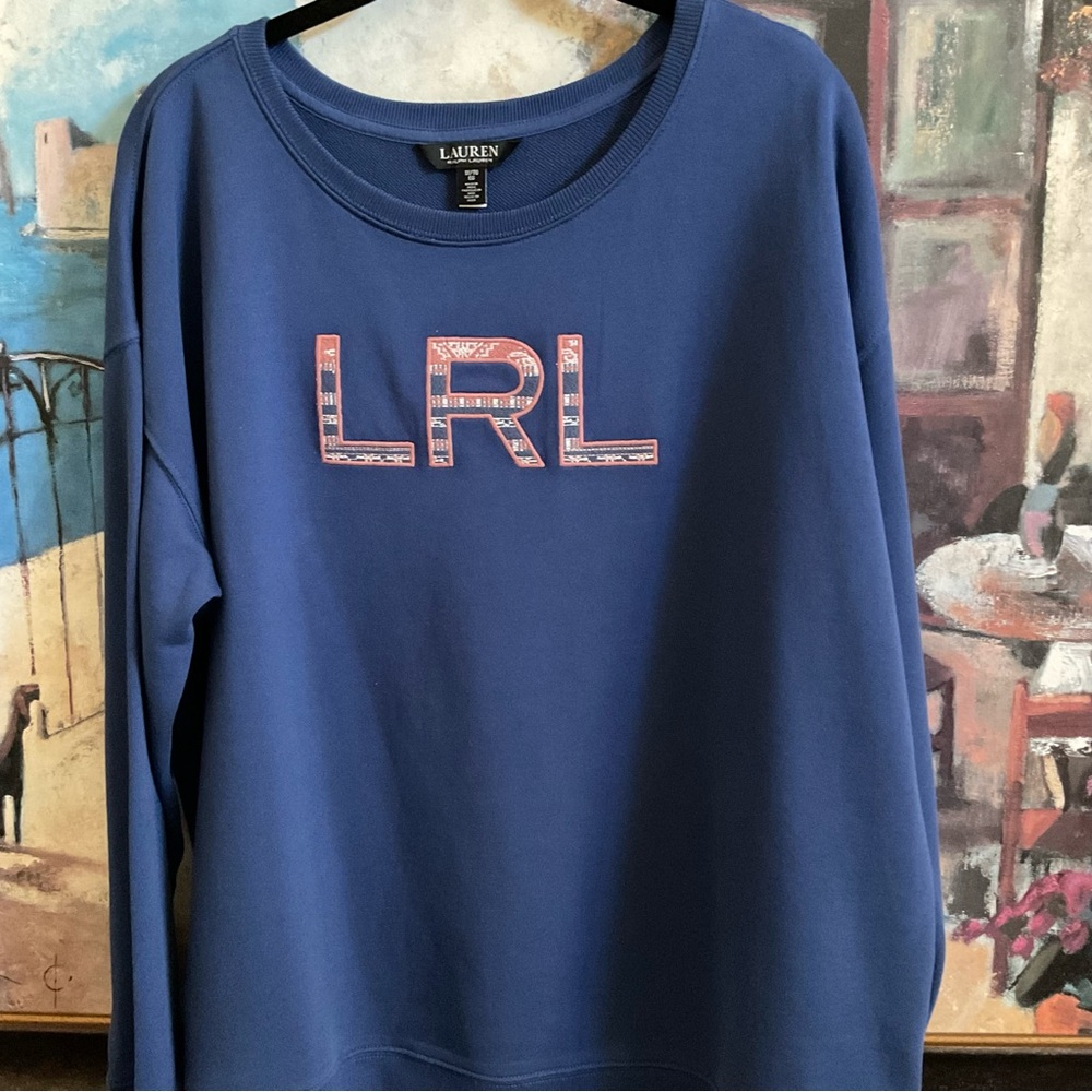 NWOT Lauren Ralph Lauren Blue Sweatshirt with Pink Logo